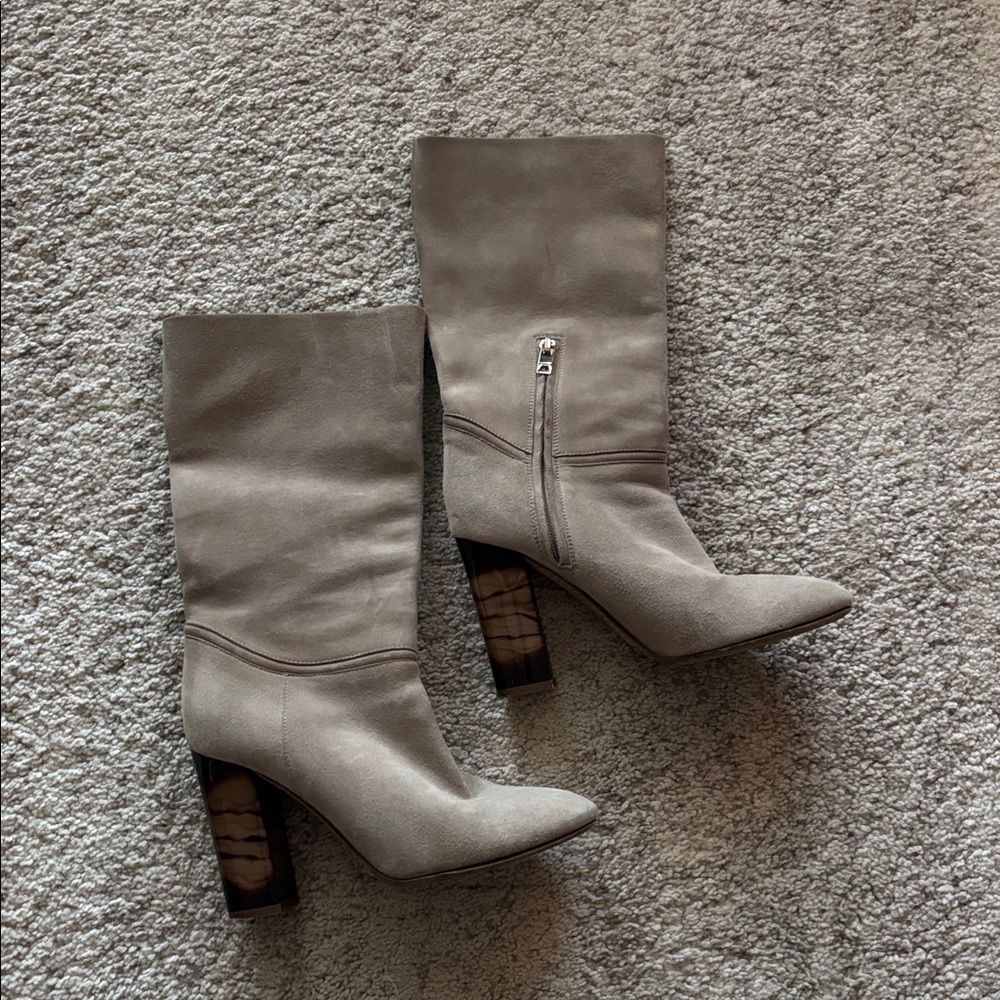 Burberry Beige Suede Knee-High Block Heel Boots EU 37.5 - Picture 3 of 4